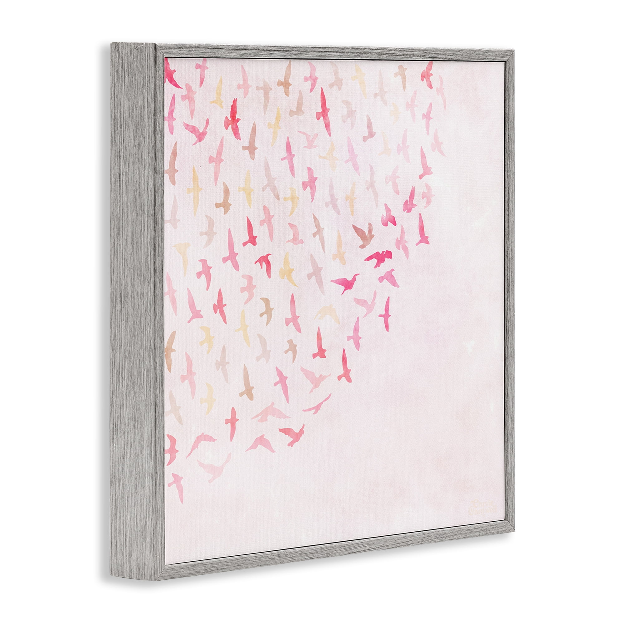 Stupell Industries Fluttering Pink Birds Animals & Insects Painting Gray Framed Art Print Wall Art, 24 x 24