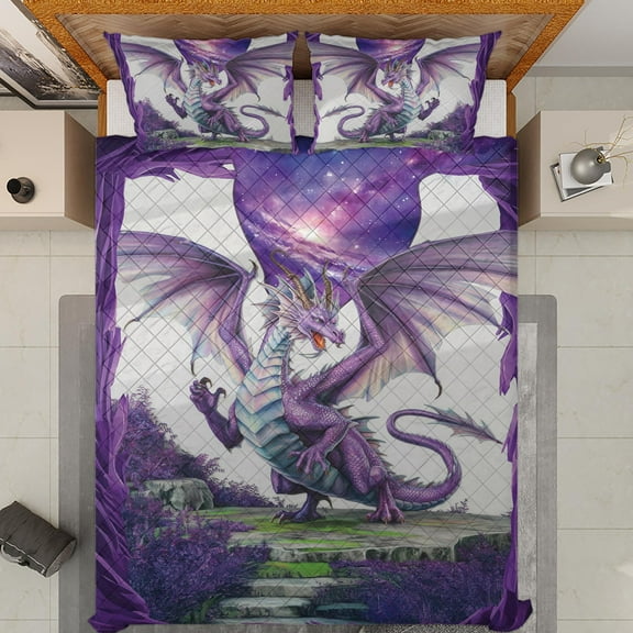 Lotusprinthandmade Embrace The Magic Of Dragon Quilt Bedding Set (White Binding) 5 Sizes (Made in Vietnam) (55x60), Mystical Dragon Quilt Bedding