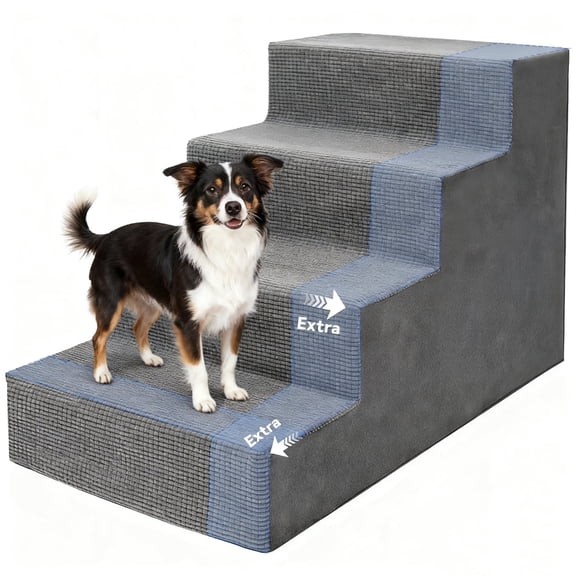 Extra Wide 4-Step Dog Stairs for High Bed, High-Density Foam Pet Stairs with Non-Slip Removable Washable Cover for Small Pets, 18" H