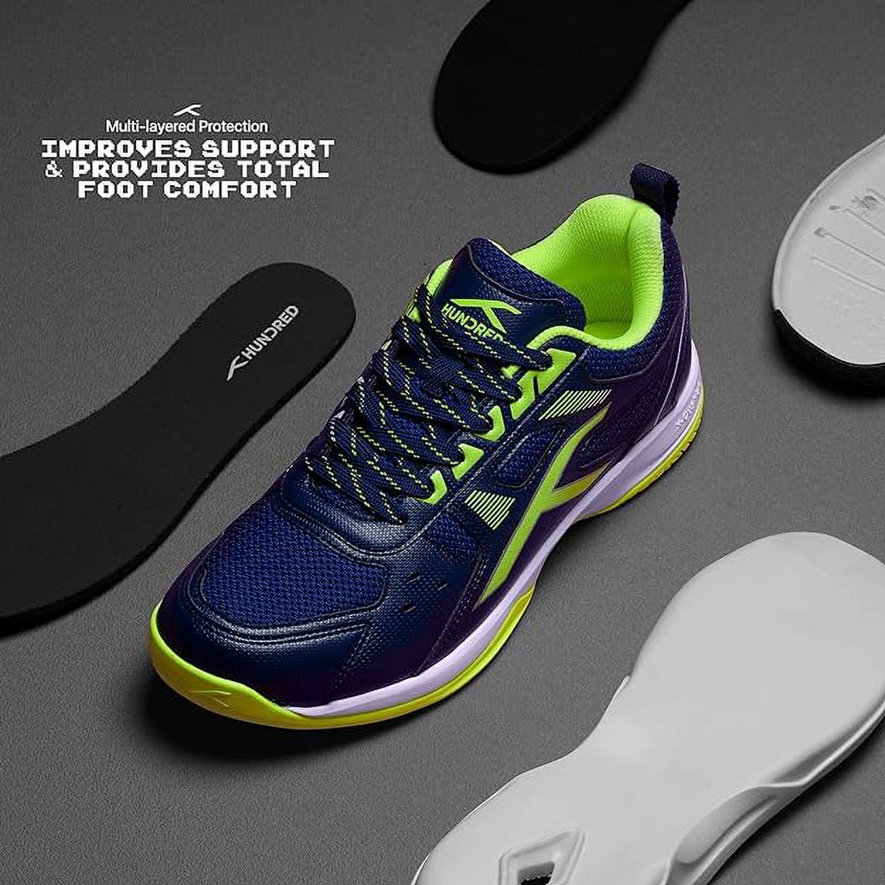 Chaussures De Badminton Hundred Raze Homme – Polyester, Semelle Caoutchouc Active Grip, X-cushion, Pour Tennis, Squash, Padel