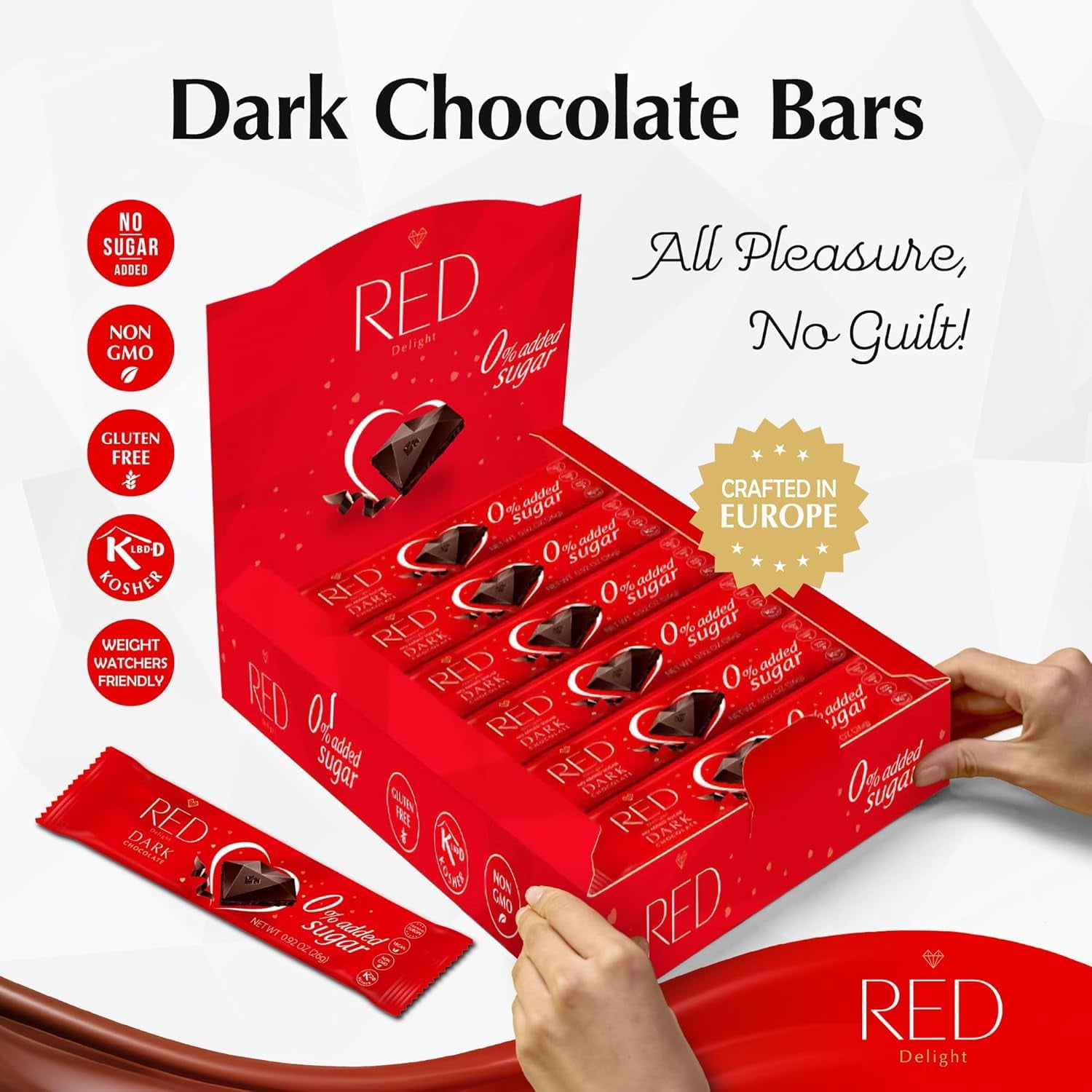 RED Delight Dark Chocolate 12 Count Box of Grab N Go Travel Size Bars (0.92 Ounces Each)