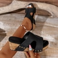 thumbnail image 5 of LEEYNEER Women Sandals Clearance 2023! Women‘s Platform Wedge Sandals Extremely Comfy Slides Sandals Roman Style Sloping Heel Thick Sole Hollow Fish Beak Sandals High Heel Slippers, 5 of 6