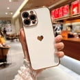 thumbnail image 3 of Compatible with iPhone 15 PRO MAX 5g Phone Case, Luxury Cute Gold Love Heart for Women Side Small Pattern Luxury Plated Edge Camera Protection Soft Silicone Shockproof Bumper Cover (White), 3 of 6