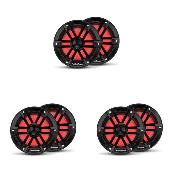 Rockford Fosgate M1-6B RGB LED 6.5" Marine Speakers (6 Pack) Black– 2-Way Coaxial Boat Speakers Pontoon & Center Console Audio Upgrade