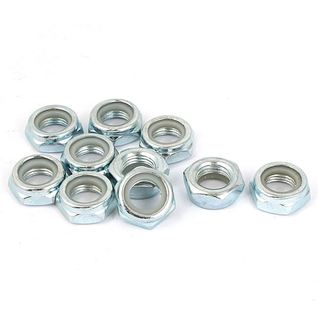 Unique Bargains M12x1.25mm Zinc Plated Nylock Self-Locking Nylon Insert Hex Lock Nut 10pcs