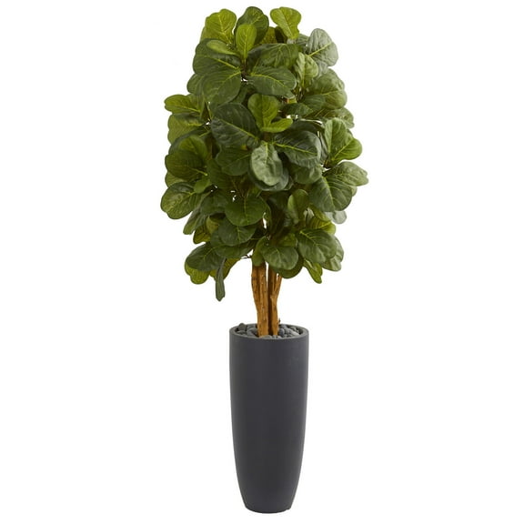 Nearly Natural 5735 5.5 ft. Fiddle Leaf Artificial Tree in Gray Cylinder Planter