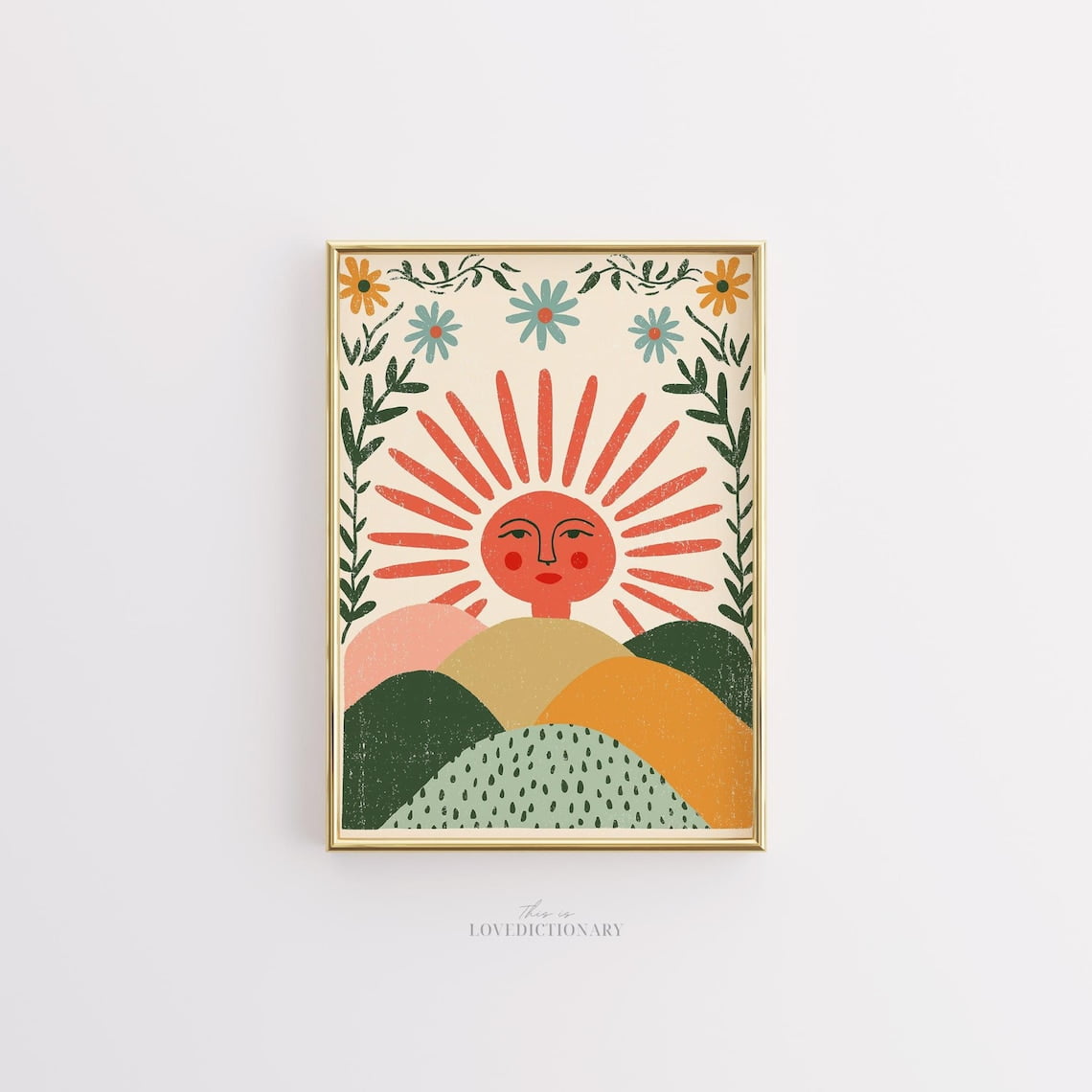 Boho Sun Wall Art Print Folk Nature Spiritual Decor