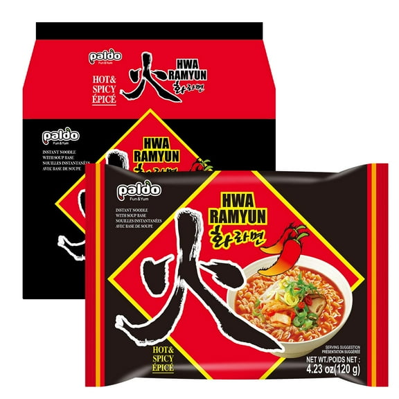 Paldo Fun & Yum Hwa Ramen Extra Hot & Spicy Instant Noodles with Spicy Broth, Best Oriental Style Korean Ramyun, Spicy Ramen Challenge, K-Food, 120g (4.23 oz) x 10 Pack
