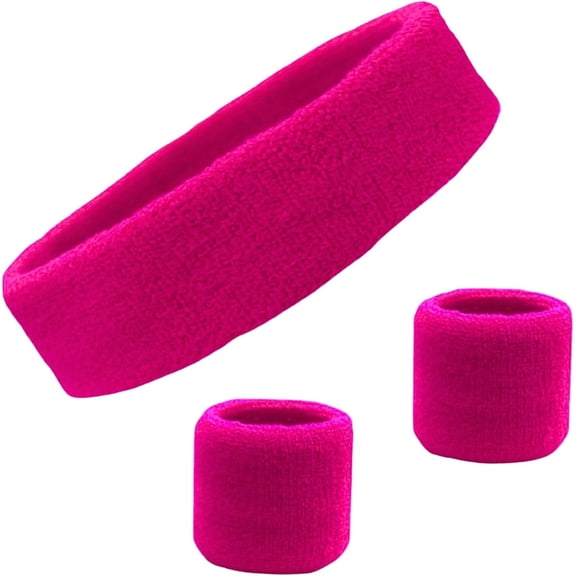 Minzimin Sweatband Set Cotton Sports Headband Terry Cloth Wristband Moisture Wicking Sweat Absorbing Head Band Athletic Exercise Basketball Wrist Sweatbands and Headbands