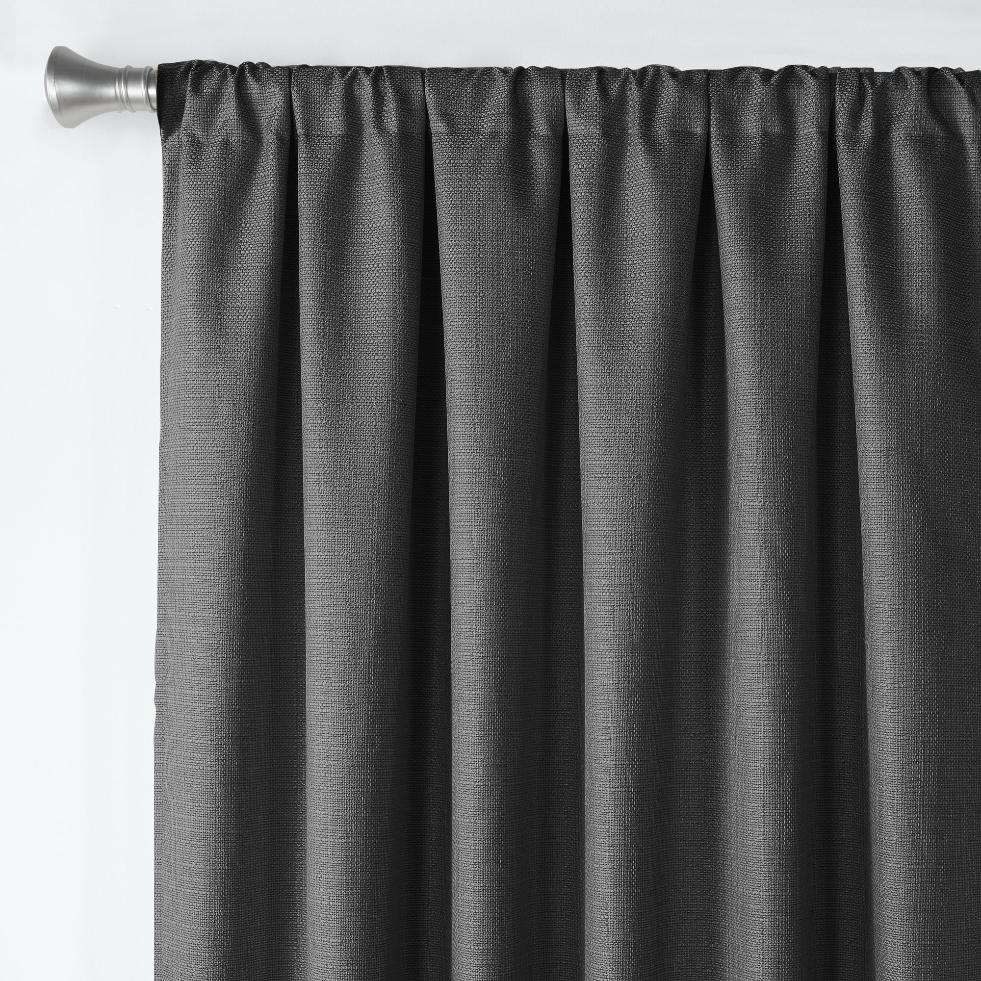 Ecologee Wakefield Textured 100% Blackout Rod Pocket Indoor Curtain Panel Pair, Charcoal, 37" W x 63" L