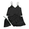 thumbnail image 2 of Elainilye Fashion Shorts Pajama Set for Women Plain Print Casual Sleeveless Tops Shorts Set Home Wear Sleepwear,Black, 2 of 6
