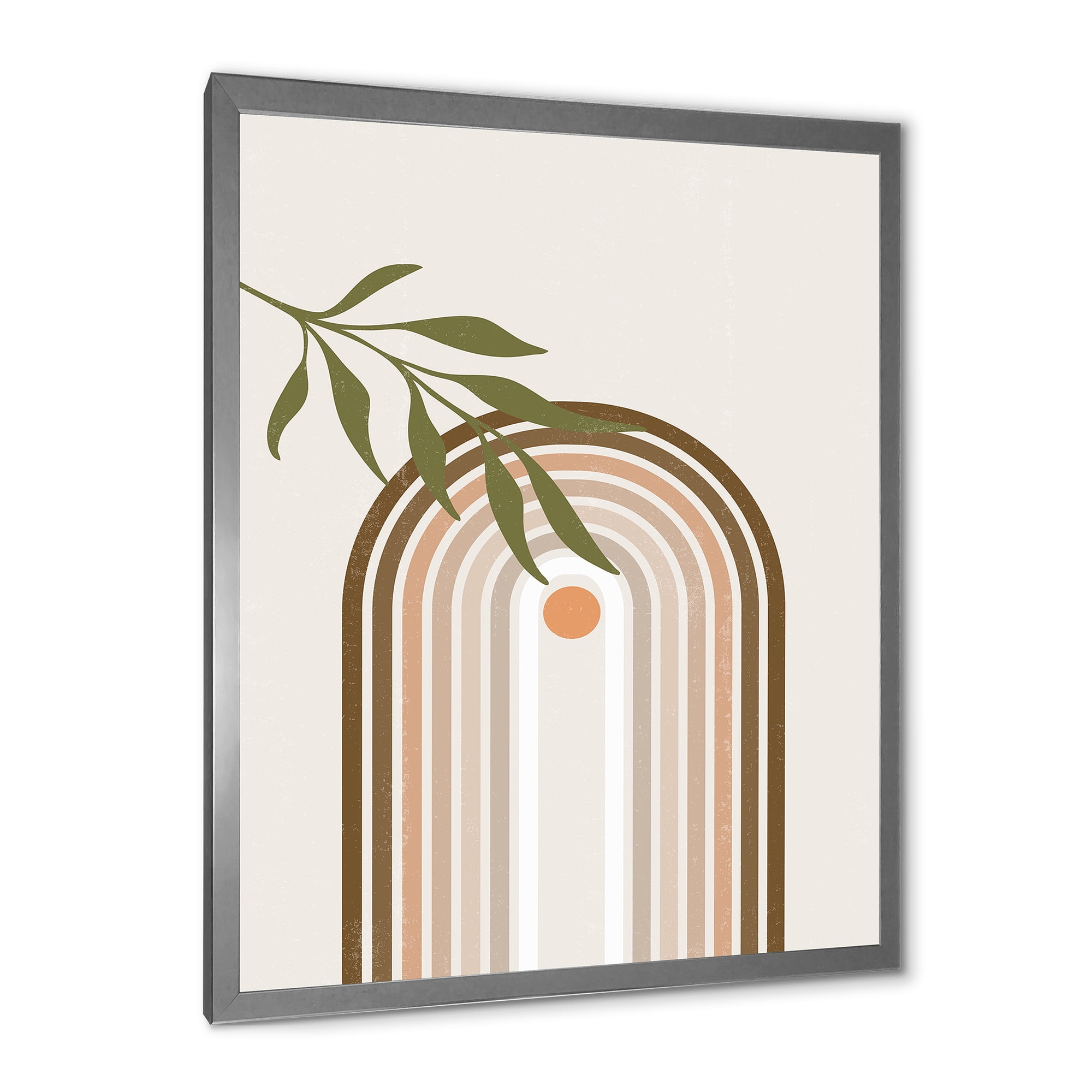Designart 'Abstract Moon and Sun With Green Leaf I' Modern Framed Art Print