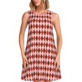 thumbnail image 1 of Bixox Robe Sans Manches à Imprimé Carrés Rouges et Marron pour Femmes avec Poches, Robe Décontractée Longueur Genou pour l'Été-TTG, 1 of 7