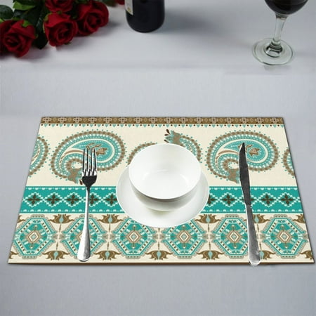 

MKHERT Vintage Paisley Floral Ornamental Ethnic Placemats Table Mats for Dining Room Kitchen Table Decoration 12x18 inch Set of 6