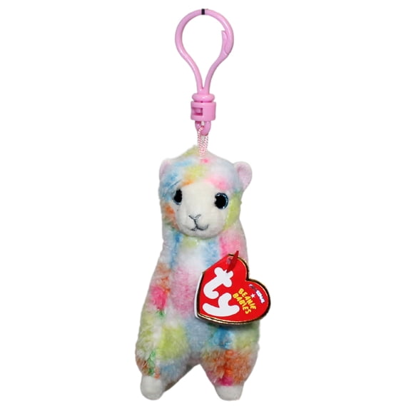Ty Beanie Baby (Plastic Key Clip) - Lola the Rainbow Llama  - Stuffed Animal