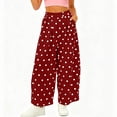 thumbnail image 2 of VEKDONE Women's Polka Dot Palazzo Pants Elastic High Waisted Wide Leg Pants Summer Pleated Flowy Straight Trousers Casual Loose Fit Slacks with Pockets Wine M, 2 of 6