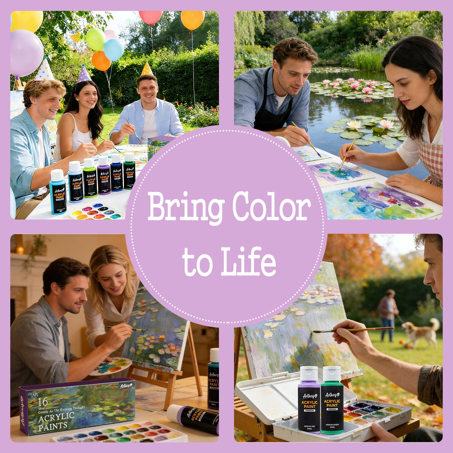 Artkey Acrylic Paint Set, 16 Colors 2 oz/59 ml Acrylic Paint Kit for Professional Artists & Beginners – Monet Inspired