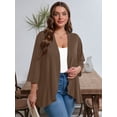 thumbnail image 2 of SHOWMALL Women's Plus Lightweight Cardigan Open Front 3/4 Sleeves Bolero Coffee 5X Pleated Ruffles Hemline Shrugs, 2 of 7