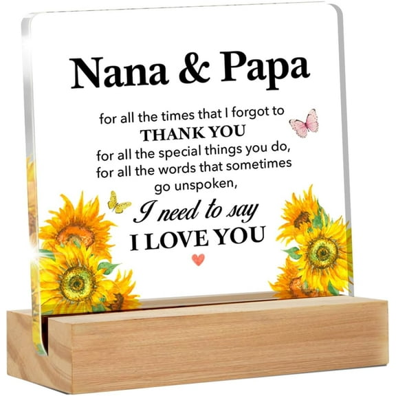 Grandparents Gifts, Thank You Gift for Grandma and Grandpa, Appreciation Gifts for Grandparents, Nana and Papa Clear Acrylic Desk Sign for Home, 4x4 Inch