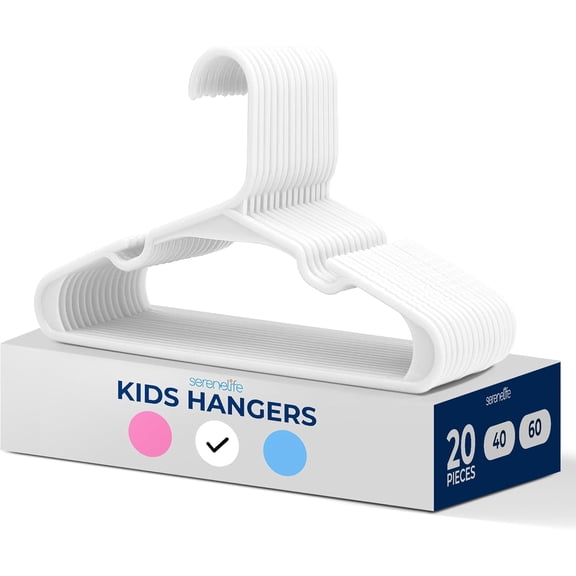 SereneLife 20 Pack Plastic Kids Hangers – Non-Slip & Space-Saving for Infant, Toddler & Newborn Clothing, Durable Baby Hangers for Closets, Organizing Clothes (White)