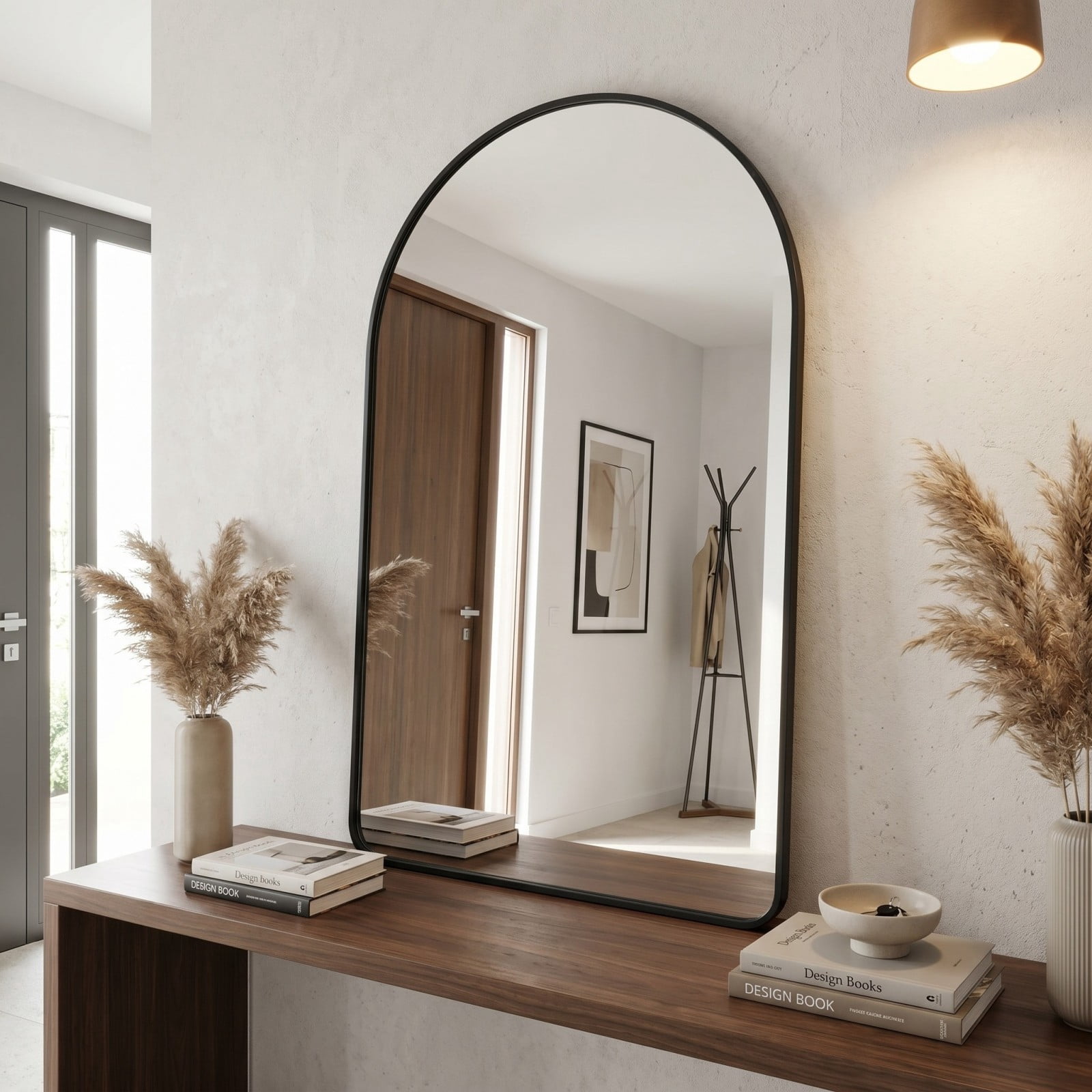 GRAHMCY 24"x36" Arched Bathroom Wall Mirror Rounded Corner Vanity Mirror with Metal Frame, Black