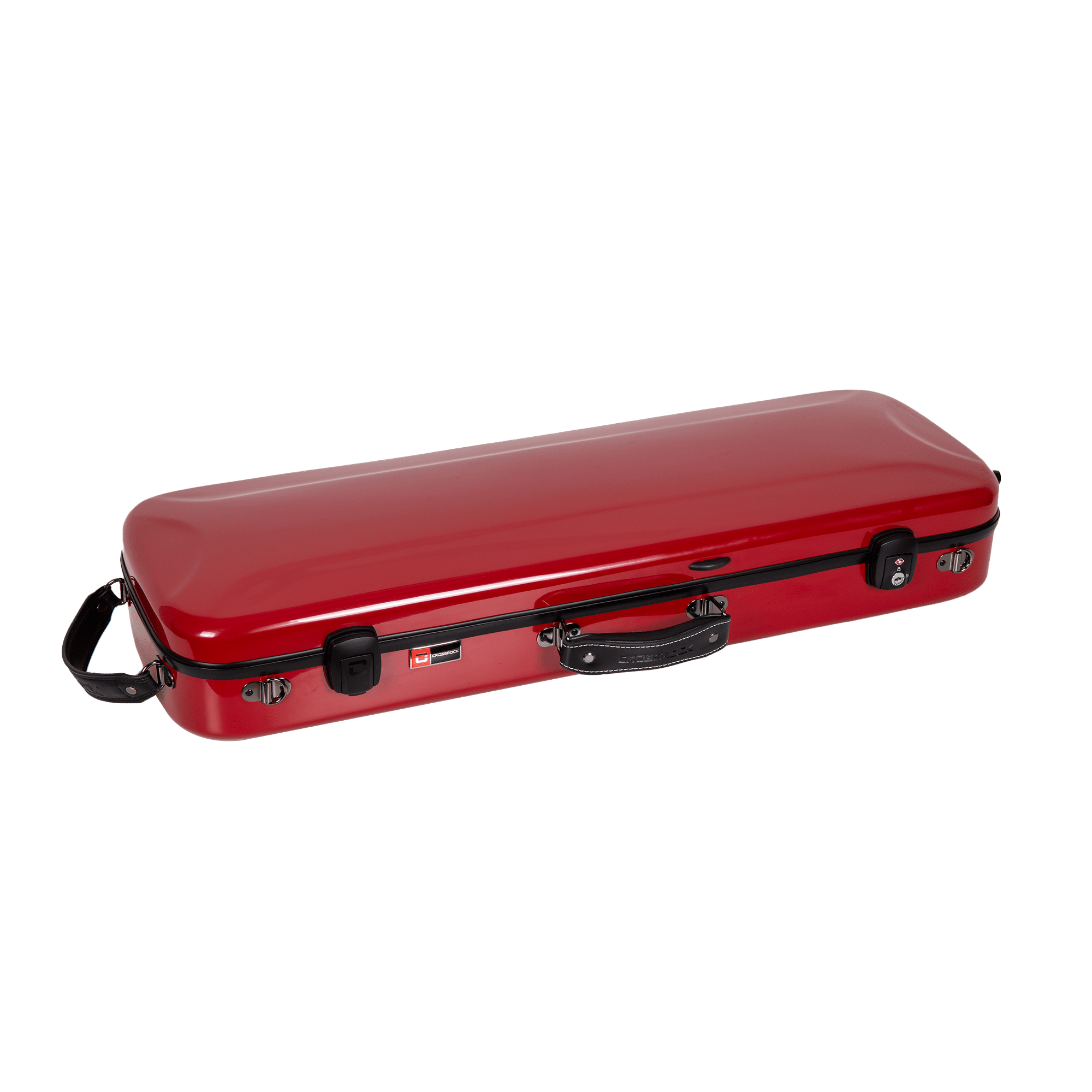 Crossrock Fiberglass Oblong Case fits 4/4 Full-Size Violin, Includes TSA lock, Protective Blanket, Hygrometer, Accessory Compartments-Red