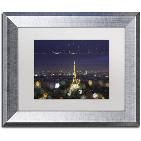 Trademark Fine Art "Fireworks of Rain in Paris" Canvas Art by Mathieu Rivrin, White Matte, Silver Frame