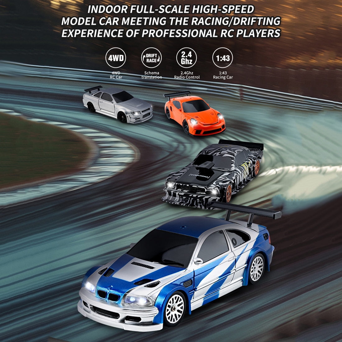 RC Sport Drift Car, 1/43 Scale 15KM/H RC Electric Mini Racing Drift Car Model (Gyroscope RTR Version)