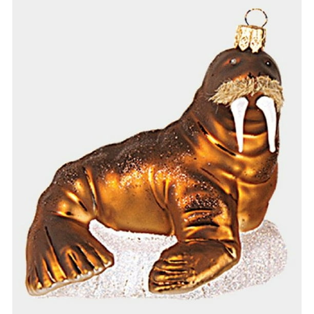 Walrus on Patch of Ice Polish Glass Christmas Tree Ornament Animal
