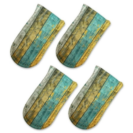 

BaHomeck Pot Handle Holder Covers 4Pcs Colorful Wooden Planks In Teal And Yellow Non Slip Heat-Resisting Pan Handle Covers For Home Kitchen Baking Cooking BBQ Cookwares 6×3In