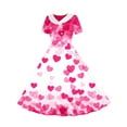 thumbnail image 6 of SBYOJLPB Girls' Short Sleeve Dress Valentine's Day Printed Dress Middle and Large Children's Waist Fold Turndown Collar Sundress​, 6 of 7
