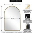 thumbnail image 2 of ANDY STAR Brass Mirror Bathroom, 24x36" Gold Arched Mirror, Arched Bathroom Mirror, Gold Bathroom Mirror Metal Framed, SUS304-Anti-Rust, Tube Frame, 1’’ Deep Set Wall Mounted Vertical, 2 of 9