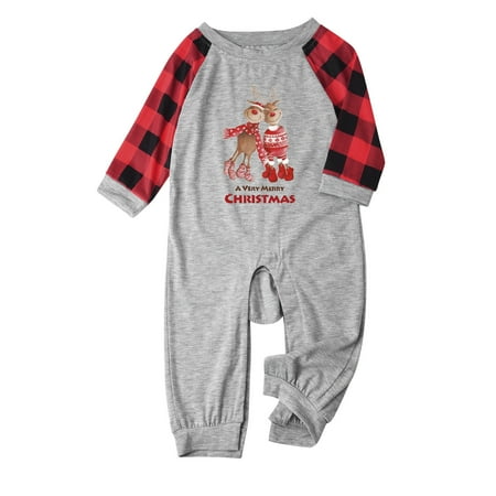 

Herrnalise Parent-child Attire Christmas Suits Patchwork Plaid Printed Homewear Round Neck Long Sleeve Pajamas Two-piece Baby Sets Family Christmas Pajamas on Sale