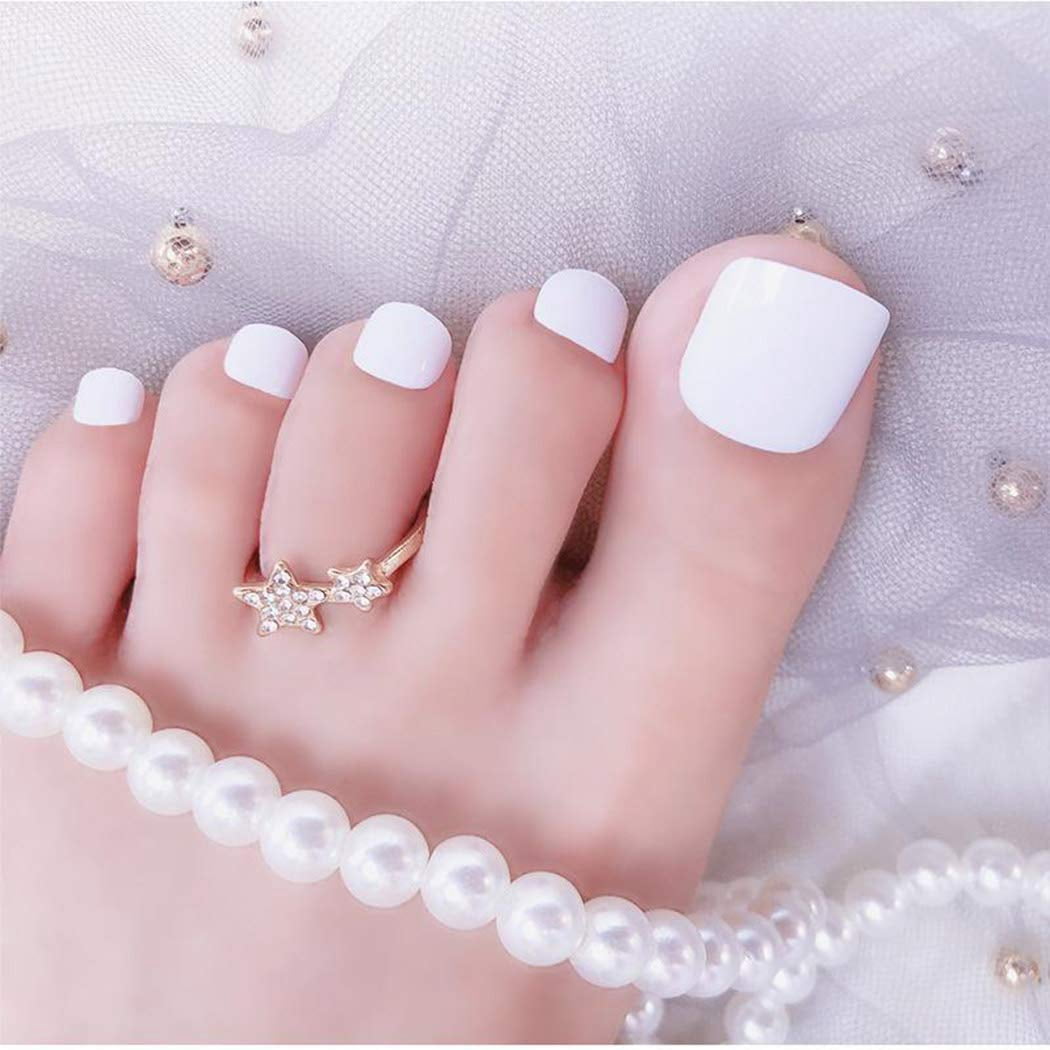 Solid Color Glossy False Toe Nails Bright Fashion Square Short Full Cover  24PCS Fake ToeNails for Women and Girls (White) - Walmart.com
