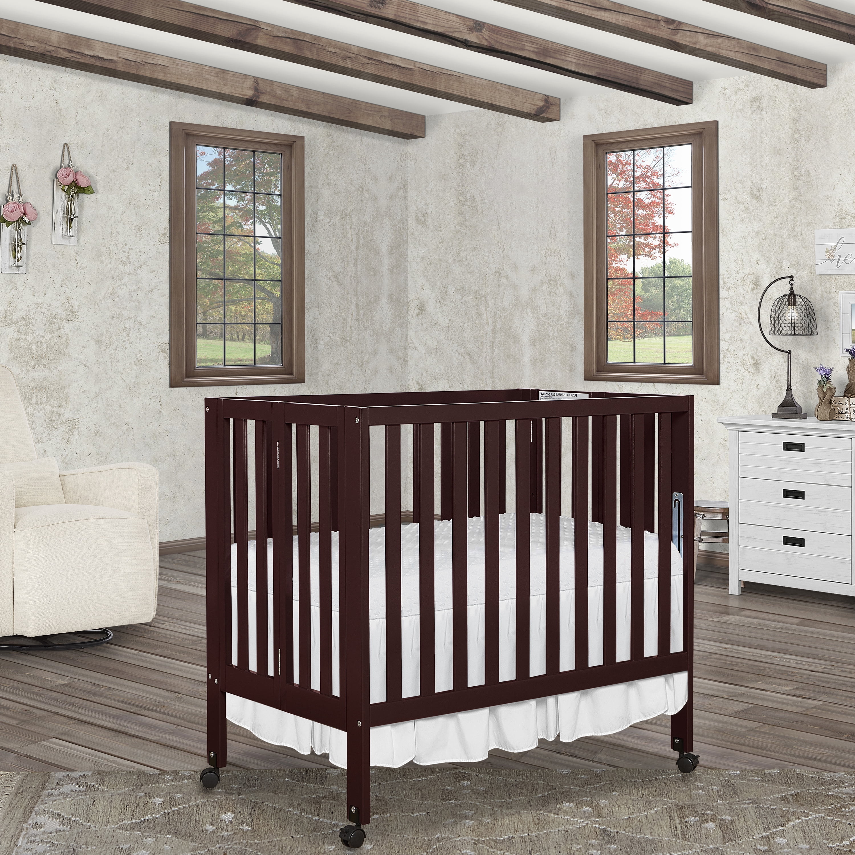 Dream On Me Jett Non-Full Size Folding Crib I Removable Wheels I Modern Nursey I Adjustable Mattress Support I Patent Folding System I Included 2.5” Mattress In Espresso