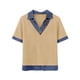thumbnail image 2 of TaTaai Women’s Casual Lapel Button Blouse Short Sleeve Loose Fit Denim Stitching Pullover Top Solid Color Polyester Spring Holiday Wear Gift, 2 of 7