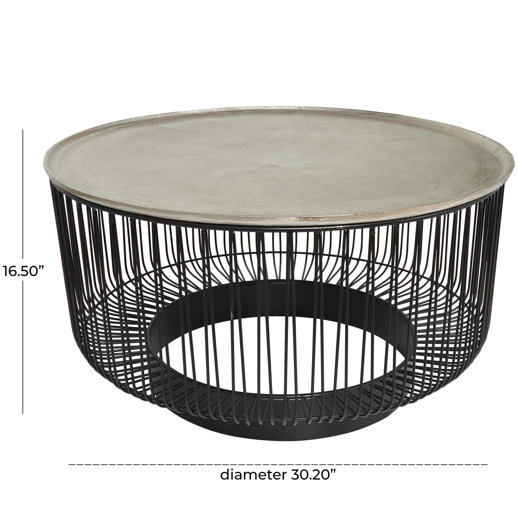 DecMode 30" x 17" Black Aluminum Metal Open Frame Wire Geometric Coffee Table with Silver Aluminum Top, 1-Piece