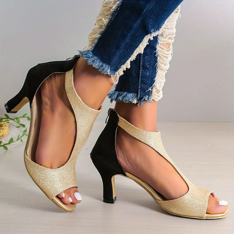 All Match Dress Solid Color T strap Shoes Women s Peep Toe High Heels D Orsay Sandals