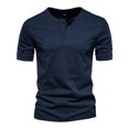 thumbnail image 1 of Camiseta 100% de algodón con cuello Henley para hombre, camisetas informales de manga corta de verano de alta calidad, Camiseta básica de moda para hombre, 1 of 5