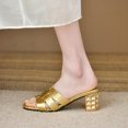 thumbnail image 2 of Women's Summer Sandals Crocodile Pattern Golden Flat with Mule Fashion Beach Sandals Non-slip Rubber Ladies Middle Heel Slippers, 2 of 6