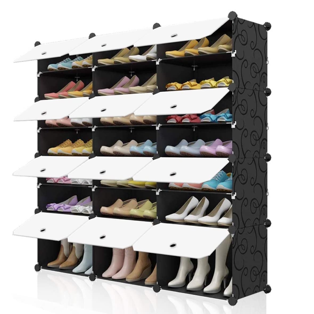 12 Grids White with Door YOZO Portable Shoe Organizer Storage 24 Pair Shoe Rack Expandable Shoe Cabinet for Closet Entryway Freestanding Shoe Shelf