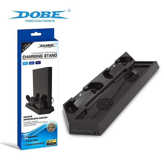 PS4 Cooling Stand with Fan - 3-in-1 Universal Base for PS4 Pro/PS4 Slim/Original PS4 | Anti-Slip Design, USB-Powered Cooling Fan, Space-Saving Console Holder to Prevent Overheating