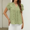 thumbnail image 3 of Mittory Women Heart Print Tulip Short Sleeve Shirt Blouse Notched V Neck Work Top, 3 of 4