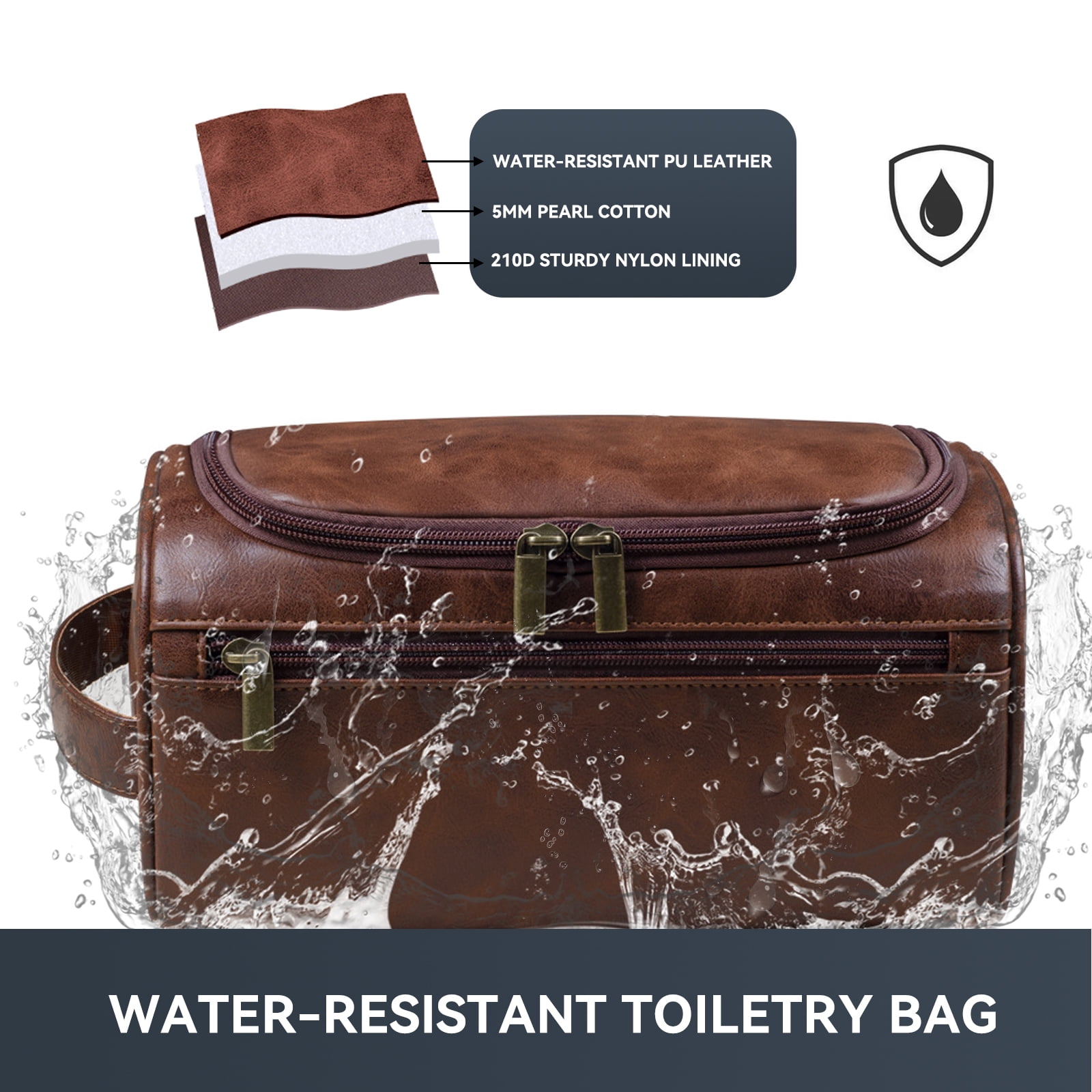 Toiletry Bag for Men, Small Leather Travel Pouch Bag with Hanging hook,Travel Essentials Dopp kit, Men's Shaving Grooming Kit,Gifts for Father, Dad, Boyfriend, Grandpa, Shaving Kit