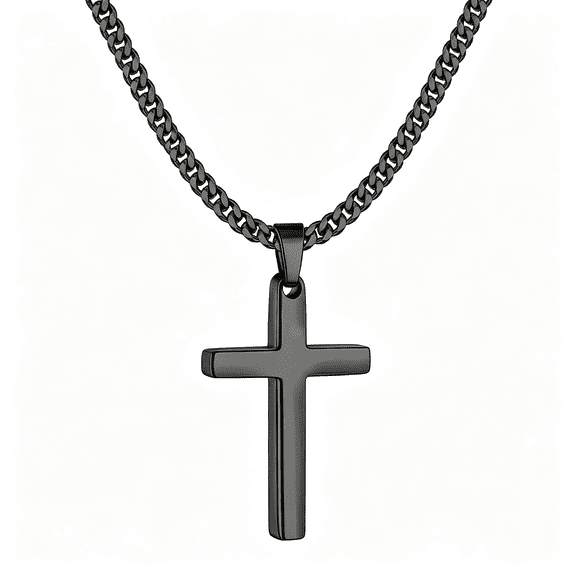 DESIGNICE Cross Necklace for Men,Stainless Steel Pendant Chain | Silver Tone/Black/14K Gold Plated Mens Cross Necklaces with 3.5Mm Cuban Chain,Jewelry Gifts 16-24"Es