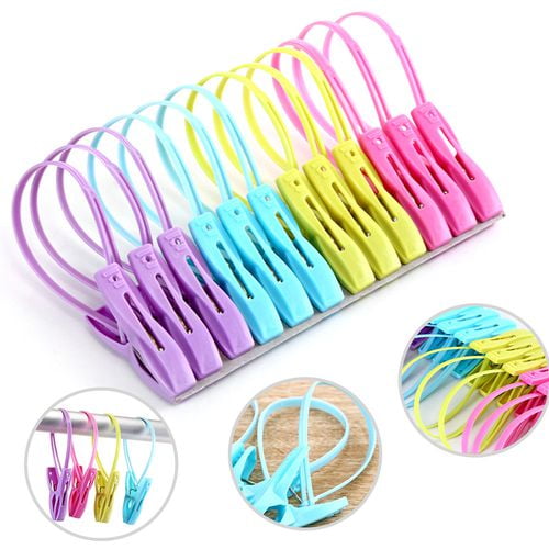 12pcs Plastic Clothespins Color Windproof Clothes Laundry Clips for 