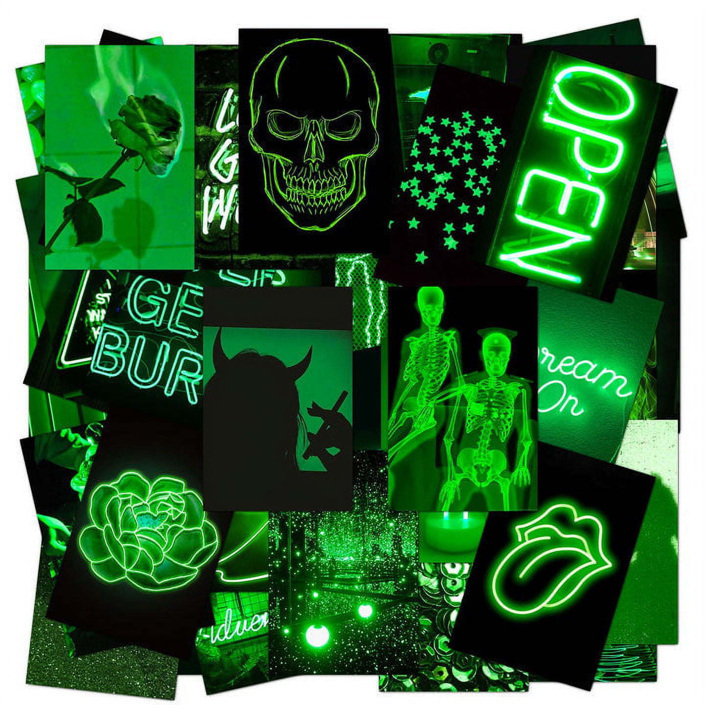 50PCS Green Neon Aesthetic Pictures Wall Collage Kit, Aesthetic Posters,  Neon Posters Collections, Bedroom Decor for Teen Girl 