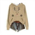 thumbnail image 2 of Women's Knit Christmas Deer Printed Hooded Sweatshirt, Cute Long Sleeve Pullover Hoodie, Fall Winter Fashion Casual Top,Khaki,M, 2 of 5