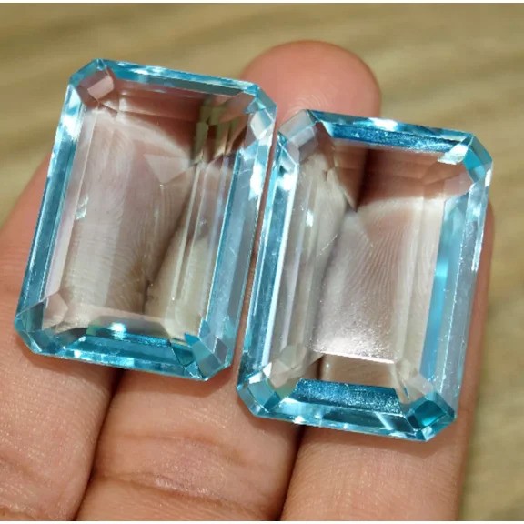 118 Ct 2 Pcs Aquamarine Emerald Shape Glass Field AAA Quality Loose Gemstone