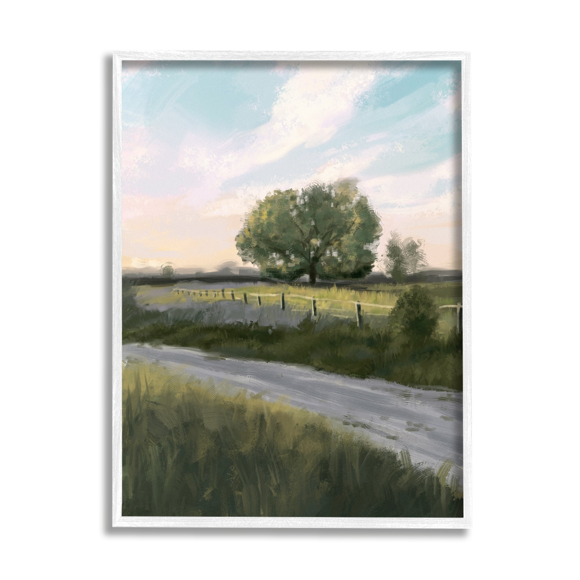 Stupell Industries Rural Grasslands Lone Country Tree Clear Sky Painting White Framed Art Print Wall Art, Design by Ziwei Li